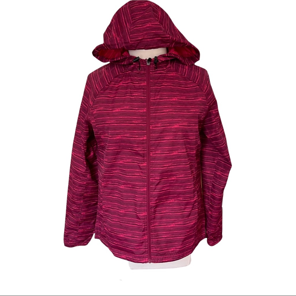 Asics Womens Purple Geometric Full Zip LS Running Hooded Jacket Size L